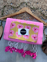 Baby Pink Handloom Cotton Saree With  Yellow Flower Print Blouse